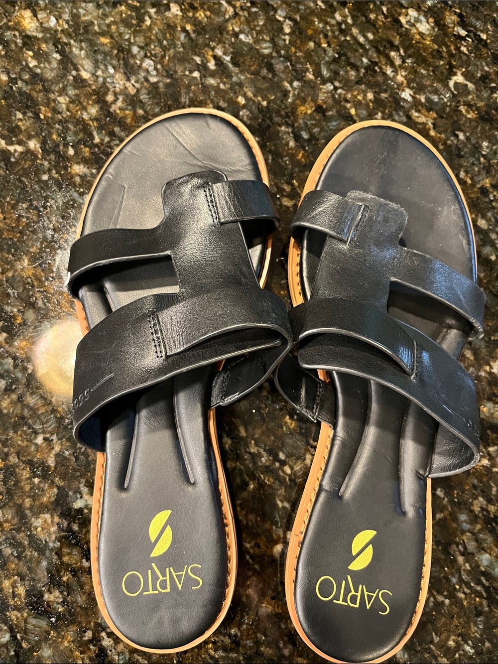 Black Leather Slide Sandals for Women, Sarto brand